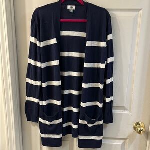 Navy and White Striped Women's Sweater